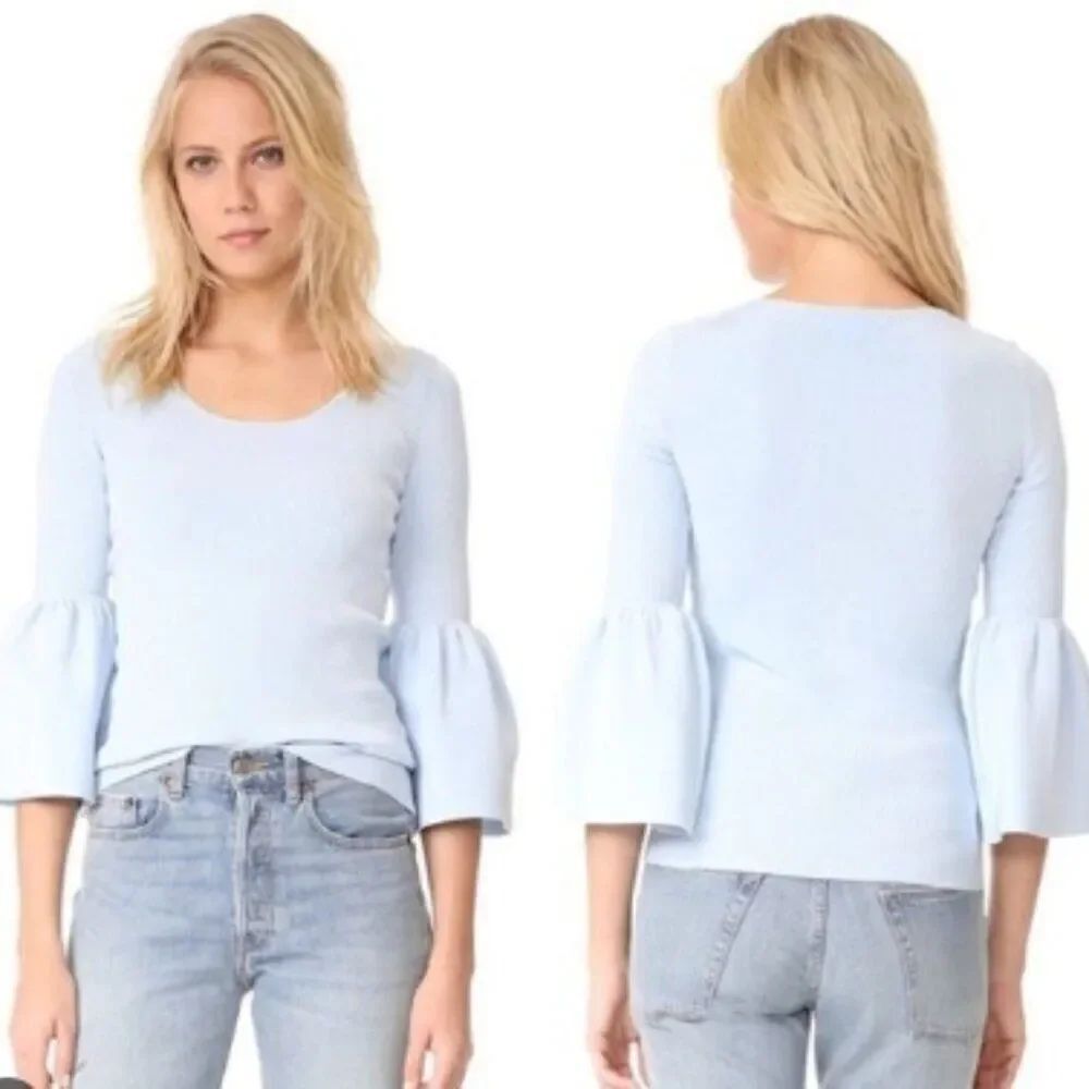 Like New! Elizabeth And James Willow Bell Sleeve Top Ribbed Light Blue in S